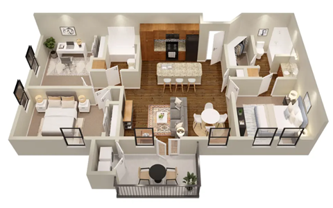 3d floor plan of a bedroom apartment