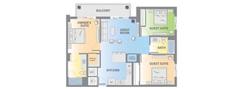a floor plan of a living room and a guest room