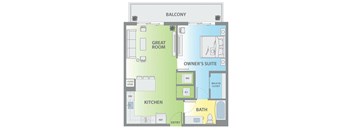 a floor plan of a room with a bathroom and a living room