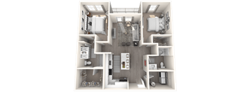 a 3d floor plan of a bedroom and a bathroom