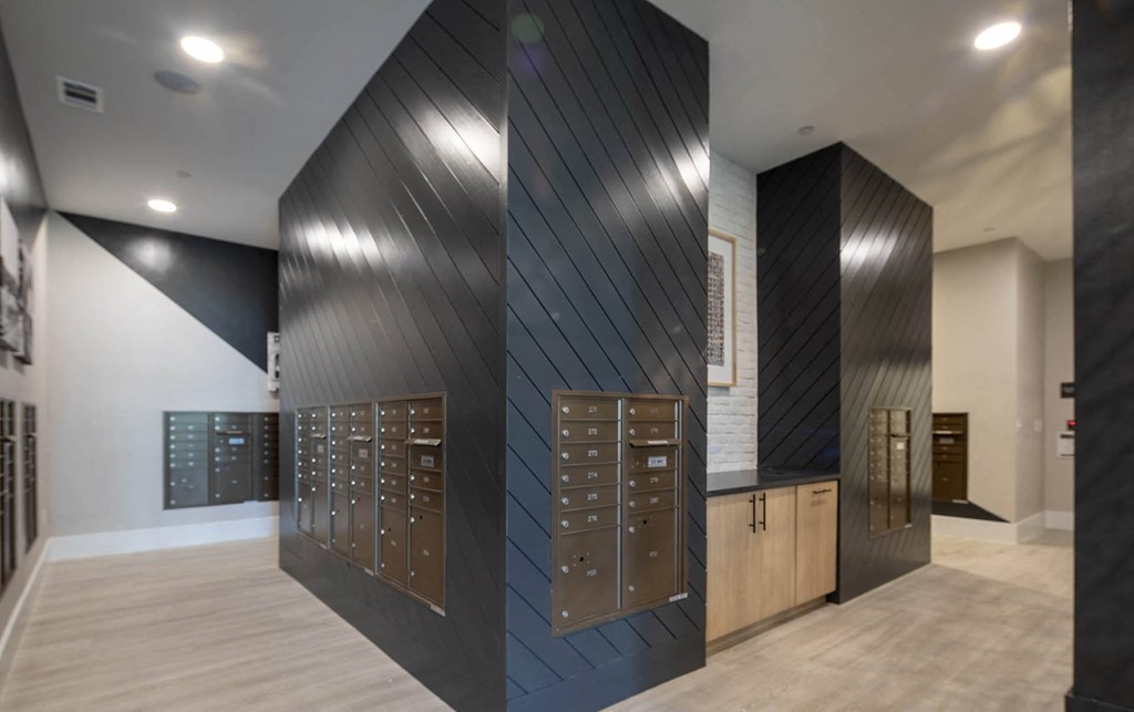 a locker room with vaulted ceilings and wooden lockers