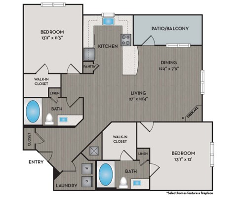 A floor plan of a home with a living area of 27 x 104.