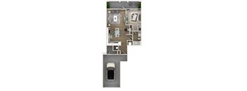 a floor plan of a house with a car in the garage