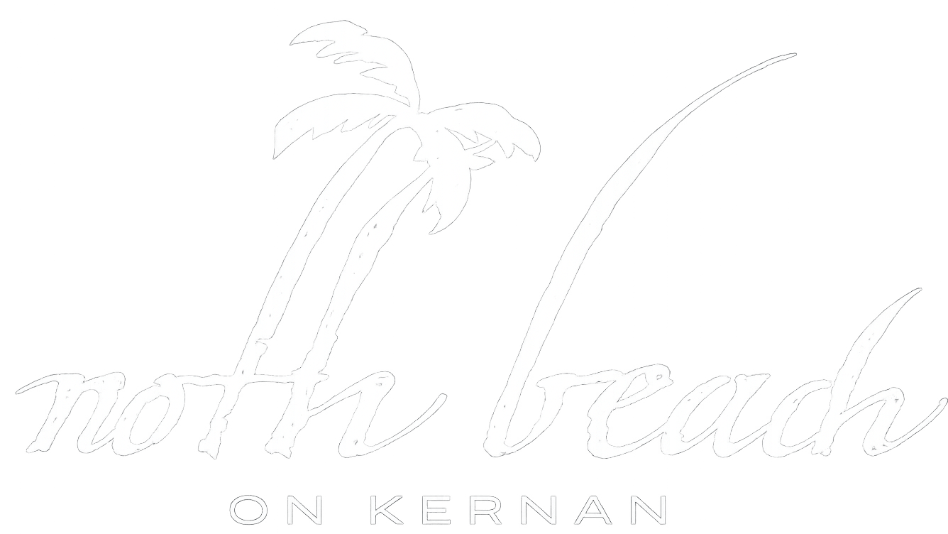 A logo with a palm tree and the words "north beach on Kernan".