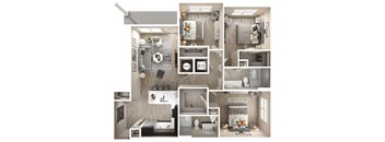 3 bed 2 bath floor plan  at Icon Apartment Homes at Ferguson Farm, Montana, 59718