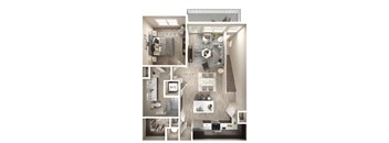 1 bed 1 bath floor plan at Icon Apartment Homes at Ferguson Farm, Bozeman