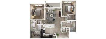 2 bed 2 bath floor plan D at Icon Apartment Homes at Ferguson Farm, Montana