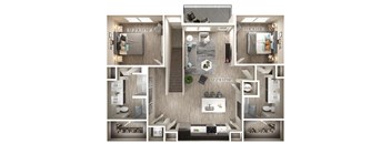 2 bed 2 bath floor plan C at Icon Apartment Homes at Ferguson Farm, Bozeman
