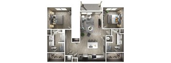 2 bed 2 bath floor plan B at Icon Apartment Homes at Ferguson Farm, Bozeman, Montana