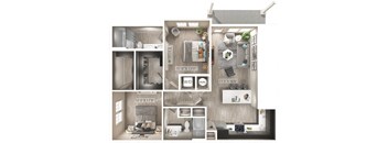 2 bed 2 bath floor plan at Icon Apartment Homes at Ferguson Farm, Bozeman, MT