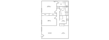 A black and white image of a floor plan for a two bedroom apartment.