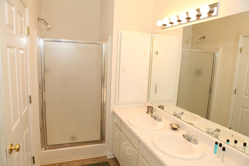 bathroom with double vanity