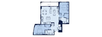 a blue and white floor plan of a house