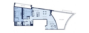 a blue and white floor plan of a house