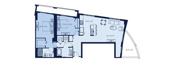 a blue and white floor plan of a hotel