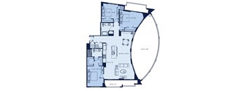 a blue and white floor plan of a house