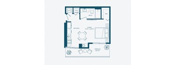 a blue and white floor plan of a house