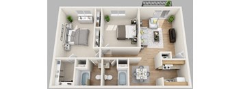 a floor plan of a one bedroom apartment with two bathrooms and a balcony at Waterview at Rocky Point, Tampa, 33634