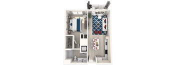 a floor plan of a studio apartment with a bedroom and a living room
