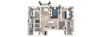 a floor plan of a bedroom with a bathroom and a living room