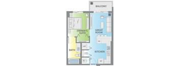 a floor plan of a room with a bathroom and a great room