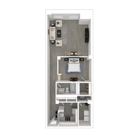 a floor plan of a studio apartment with a bedroom and a bathroom