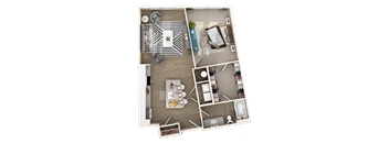 a 3d floor plan of a bedroom with a bathroom and a living room