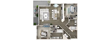 a floor plan of a two bedroom apartment with two bathrooms and a balcony
