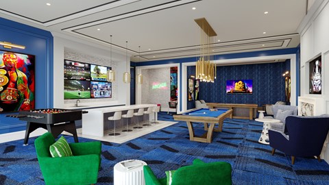 a rendering of the sports bar and gaming room at the walt disney world swan at Altis Santa Barbara, Naples, FL 34104