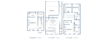 A blueprint of a house with three different floor plans.