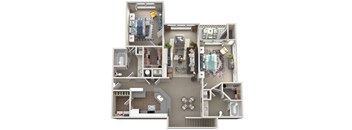 A detailed 3D floor plan of a house showing all rooms and their layouts.