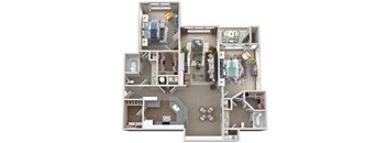 A detailed 3D floor plan of a house showing all rooms and their layouts.