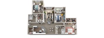 A detailed 3D floor plan of a house showing all rooms and their layouts.