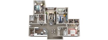 A detailed 3D floor plan of a house showing all rooms and their layouts.