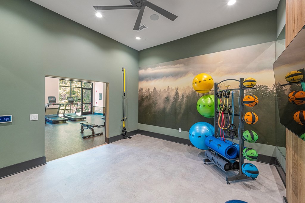 the gym at the flats at big tex apartments