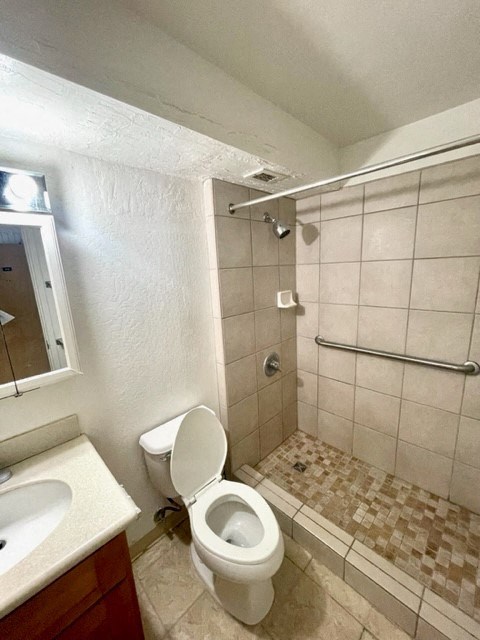 a bathroom with a toilet sink and shower