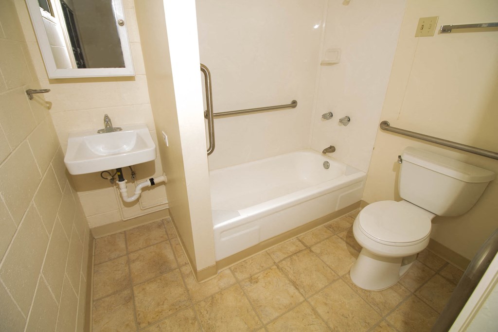 a bathroom with a toilet and a sink and a bath tub