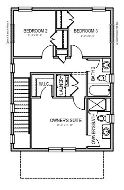 A floor plan of a home with two bedrooms, a workspace, and an owners suite.