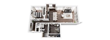 A top-down view of a well-organized apartment layout.