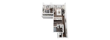 A dollhouse with a white exterior and interior, featuring a kitchen, living room, and bathroom.