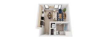 Blake - A3 Floor Plan - Studio Apartment - 455 sf