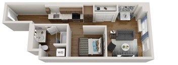 543 square foot urban 1 bedroom with no balcony.
