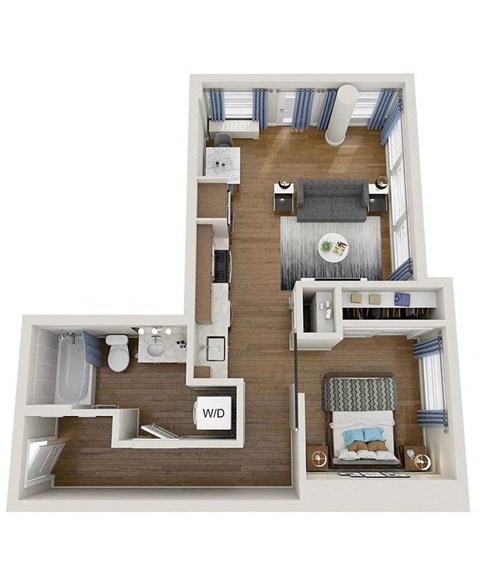 595 square foot 1 bedroom with no balcony.