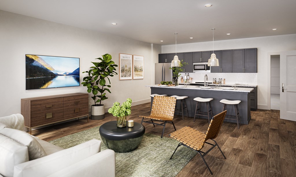 a living room and kitchen in a model home at Allier Gulf Shores, Alabama