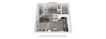 a bedroom with a bed and a dresser in a room