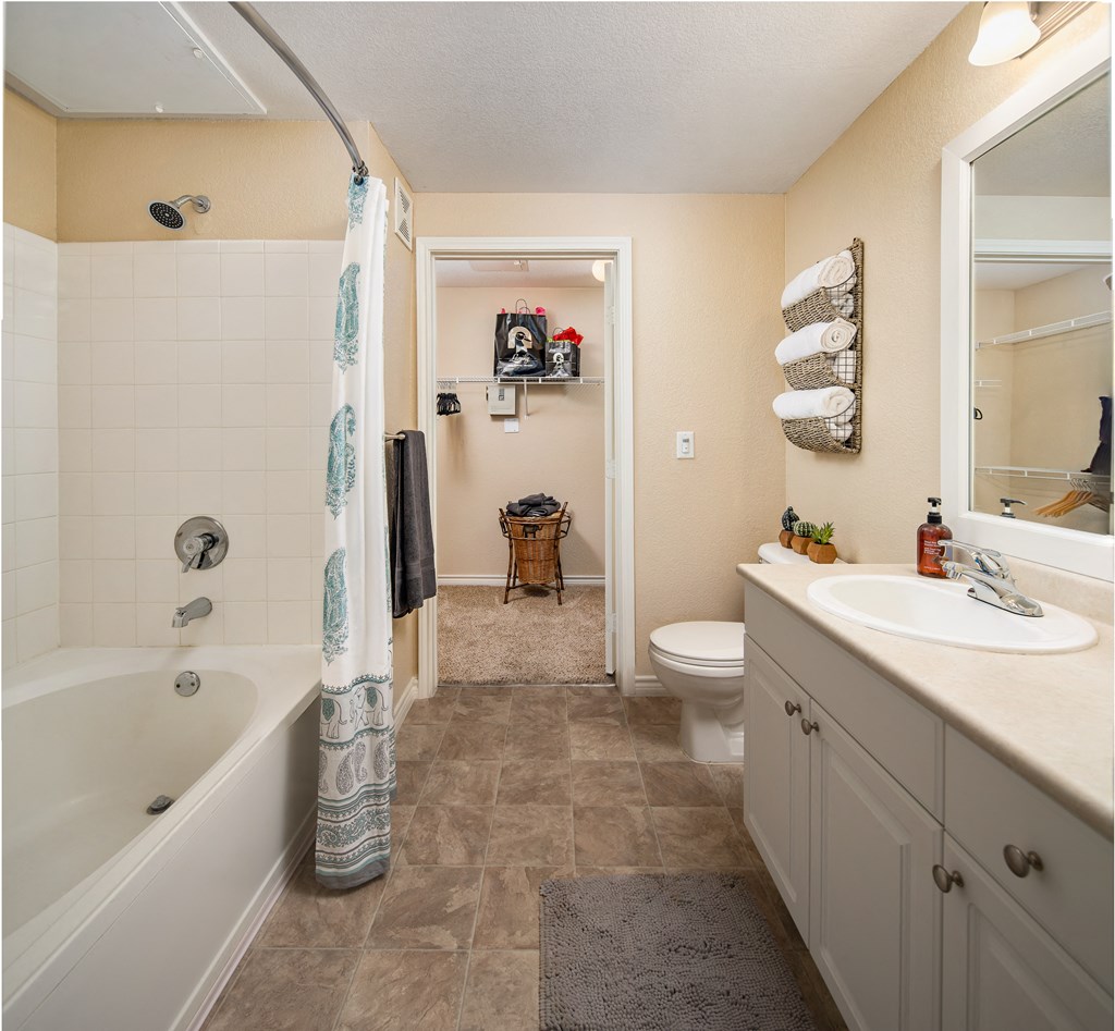 a bathroom with a tub and a sink and a toilet
