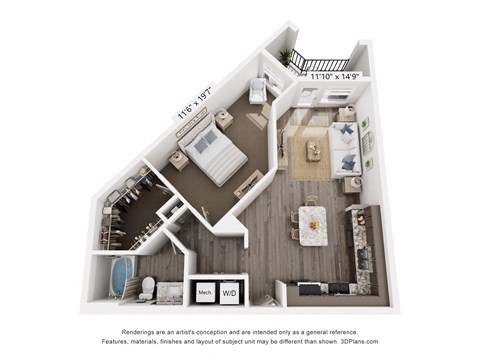a 1 bedroom floor plan with a bathroom and a living room
