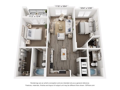 a 3 bedroom floor plan with a bathroom and a living room