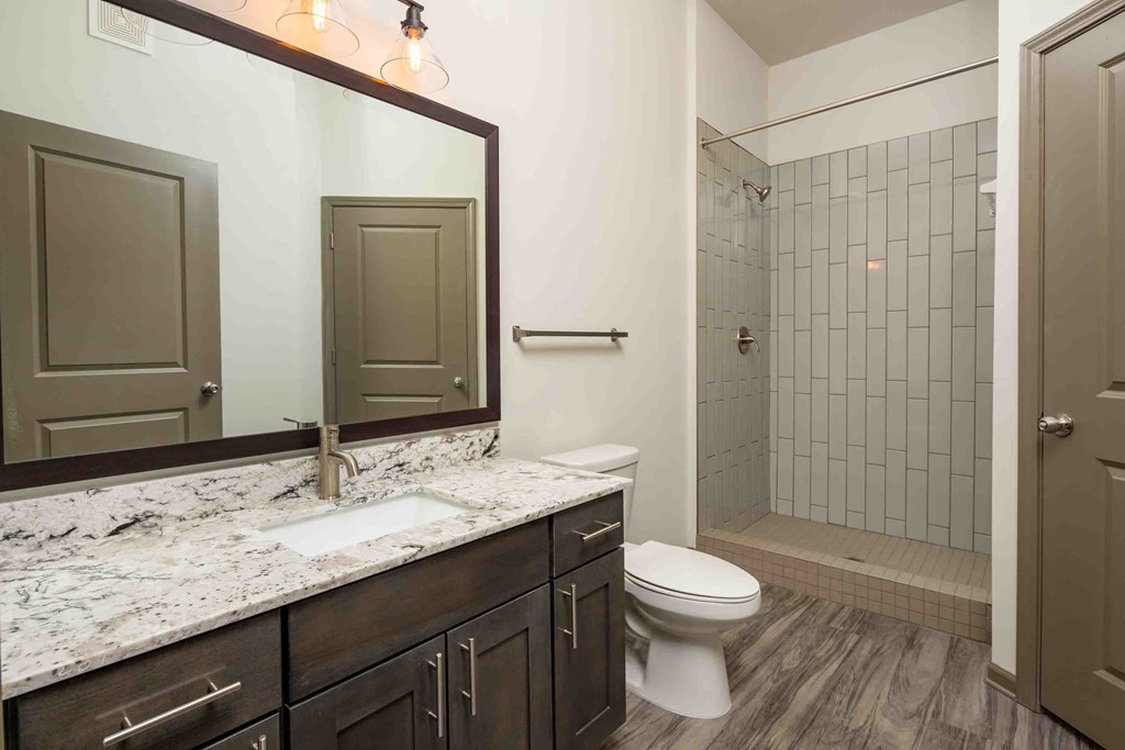 a bathroom with a sink and a toilet and a shower