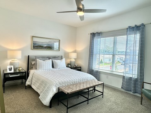 A bedroom with a large bed and a ceiling fan at Allier Foley, Foley, AL 36535